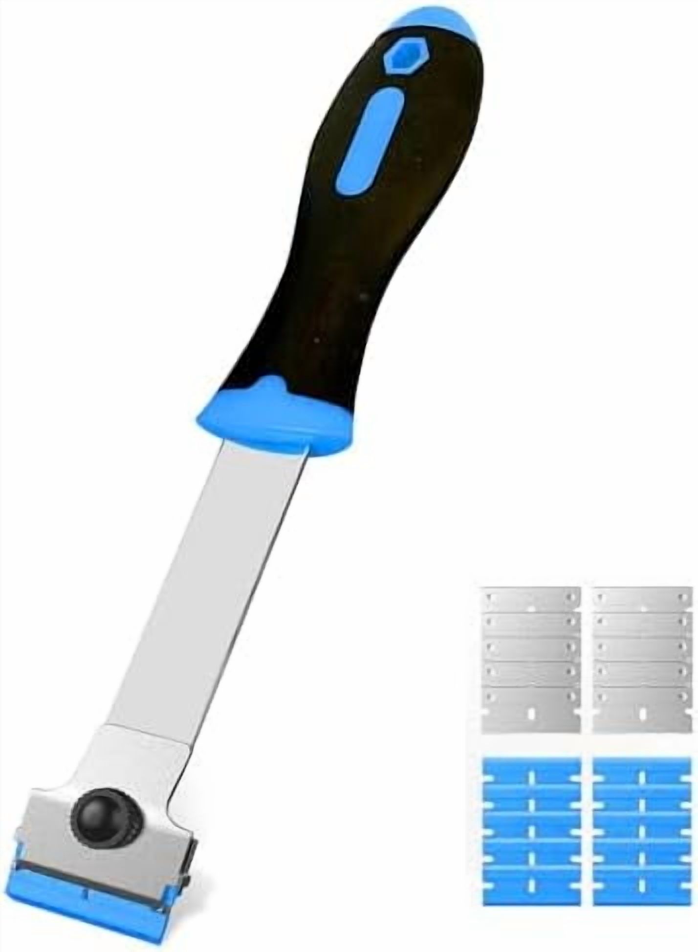 Razor Blade Scraper (Blue) – Long Handle with 10 Plastic + 10 Metal ...