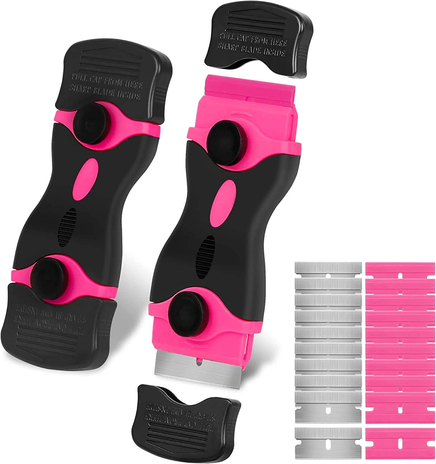 Razor Blade Scraper - Pink Razor Scraper Gift for Women, 2-in-1 Scraper Tool Set with 20Pcs Razor Blades for Removing Window Labels, Decals, Stickers, Glass Stove Top (2 Pack)