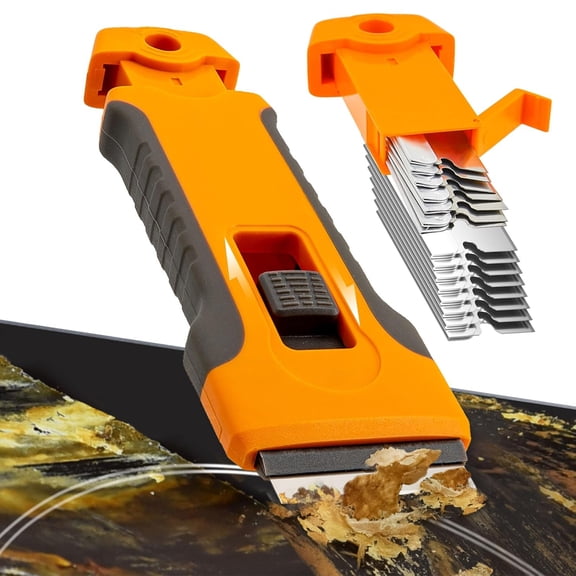 Razor Blade Scraper Tool with 15pcs Extra Blades, Cleaning Razor Scraper for Glass, Glass Top Stove Scraper for Oven Door, Cooktop Scraper, Glass Scraper Cleaning Paint from Glass
