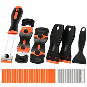 Razor Blade Scraper Tool Kit with 10 Stainless Steel & 20 Plastic Blades, 6-Piece Multi-Size Scrapers Cleaning Tools for Cleaning, Paint & Sticker Removal from Glass, Stovetops, Cars & Windows