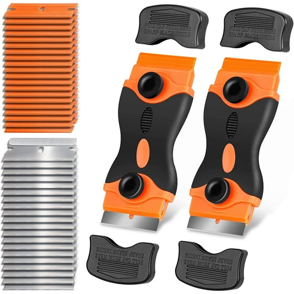 Razor Blade Scraper Tool, Razor Scraper with 40Pcs Metal & Plastic Blades, Sticker Remover Cleaning Scraper for Paint, Decal, Adhesive, Label, Caulk, Glass Scraper for Window, Cooktop, Oven, Stove Top
