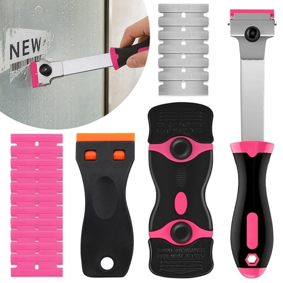 Razor Blade Scraper Tool Set, 3 Pack Razor Scraper with 100 Plastic & 30 Metal Blades, Non Scratch Plastic Scrapers Tool for Stickers Label Grout Removal