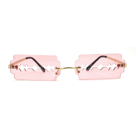 Razor Blade Shape Funky Hipster Rimless Sunglasses Gold Pink