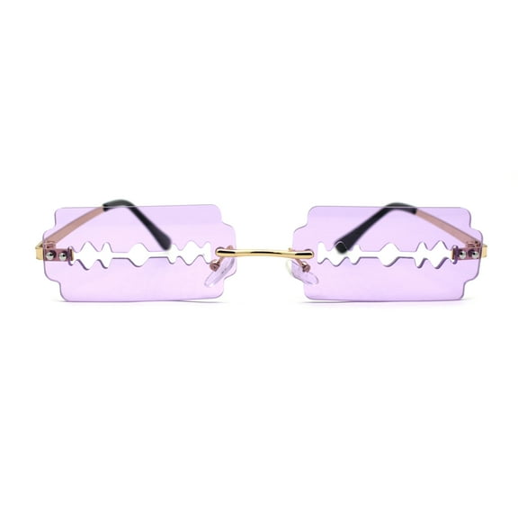 Razor Blade Shape Funky Hipster Rimless Sunglasses Gold Purple
