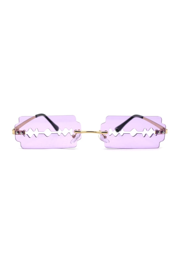 Razor Blade Shape Funky Hipster Rimless Sunglasses Gold Purple