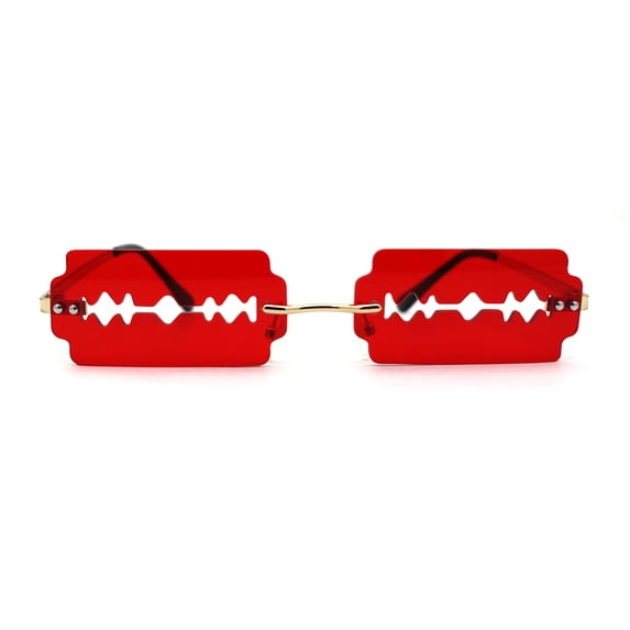 Razor Blade Shape Funky Hipster Rimless Sunglasses Gold Red