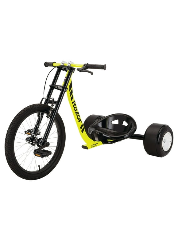 Razor DXT Drift Trike - Black/Yellow Steel Frame, 3-Wheeled Ride On Tricycle for Teens and Adults