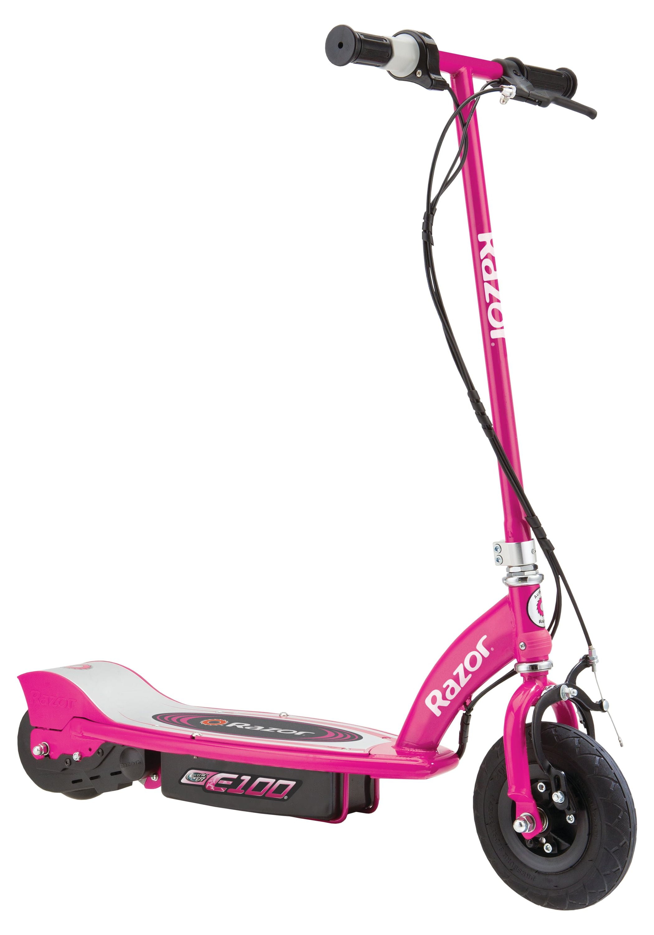 Razor E100 Electric Scooter - Pink, Air-filled Front Tire, up to 10 mph, for Child Age 8+