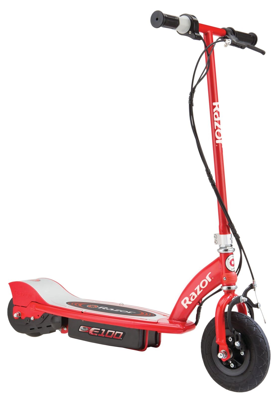 Razor E100 Electric Scooter - Red, for Kids Ages 8+ and up to 120 lbs, 8" Pneumatic Front Tire, 100W Chain Motor, Up to 10 mph & Up to 40 mins of Ride Time, 24V Sealed Lead-Acid Battery - image 1 of 8