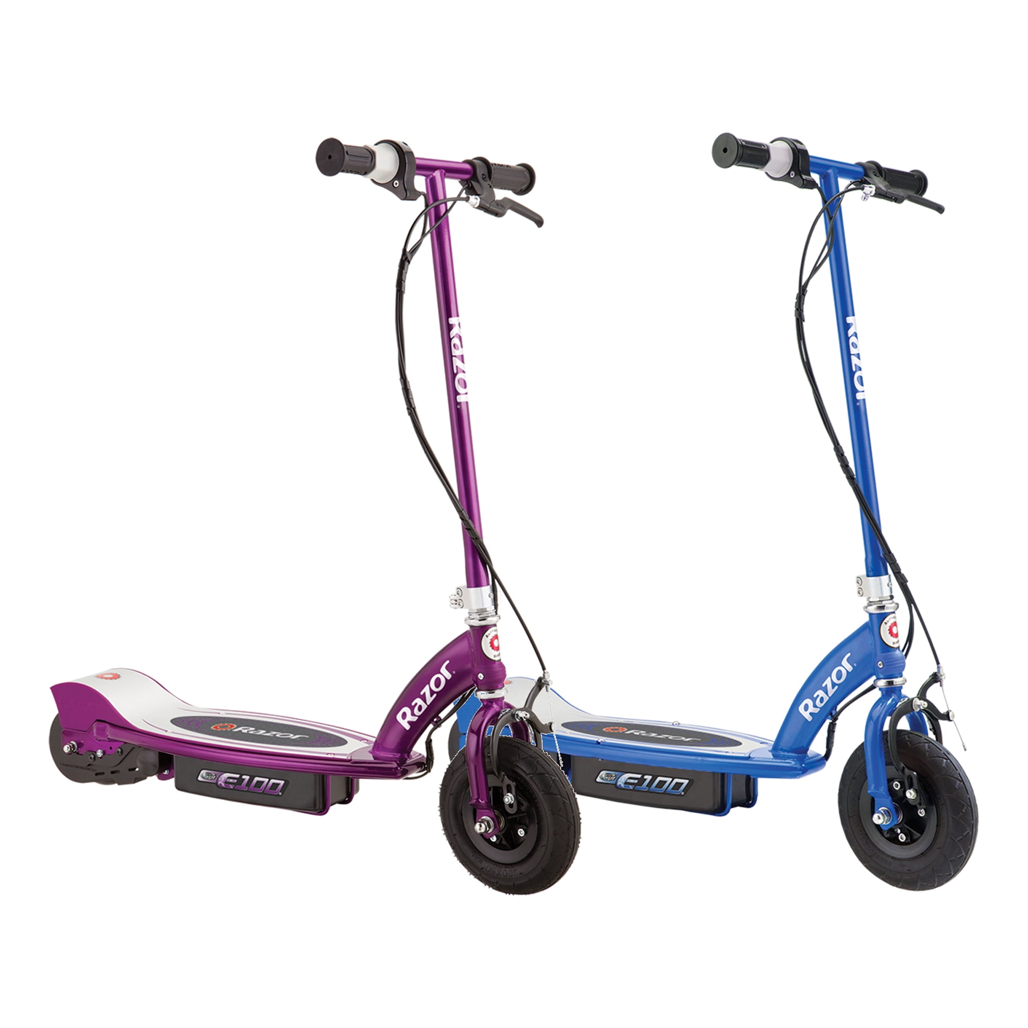 Razor E100 Motorized Rechargeable Kids Electric Toy Scooters, 1 Purple & 1 Blue