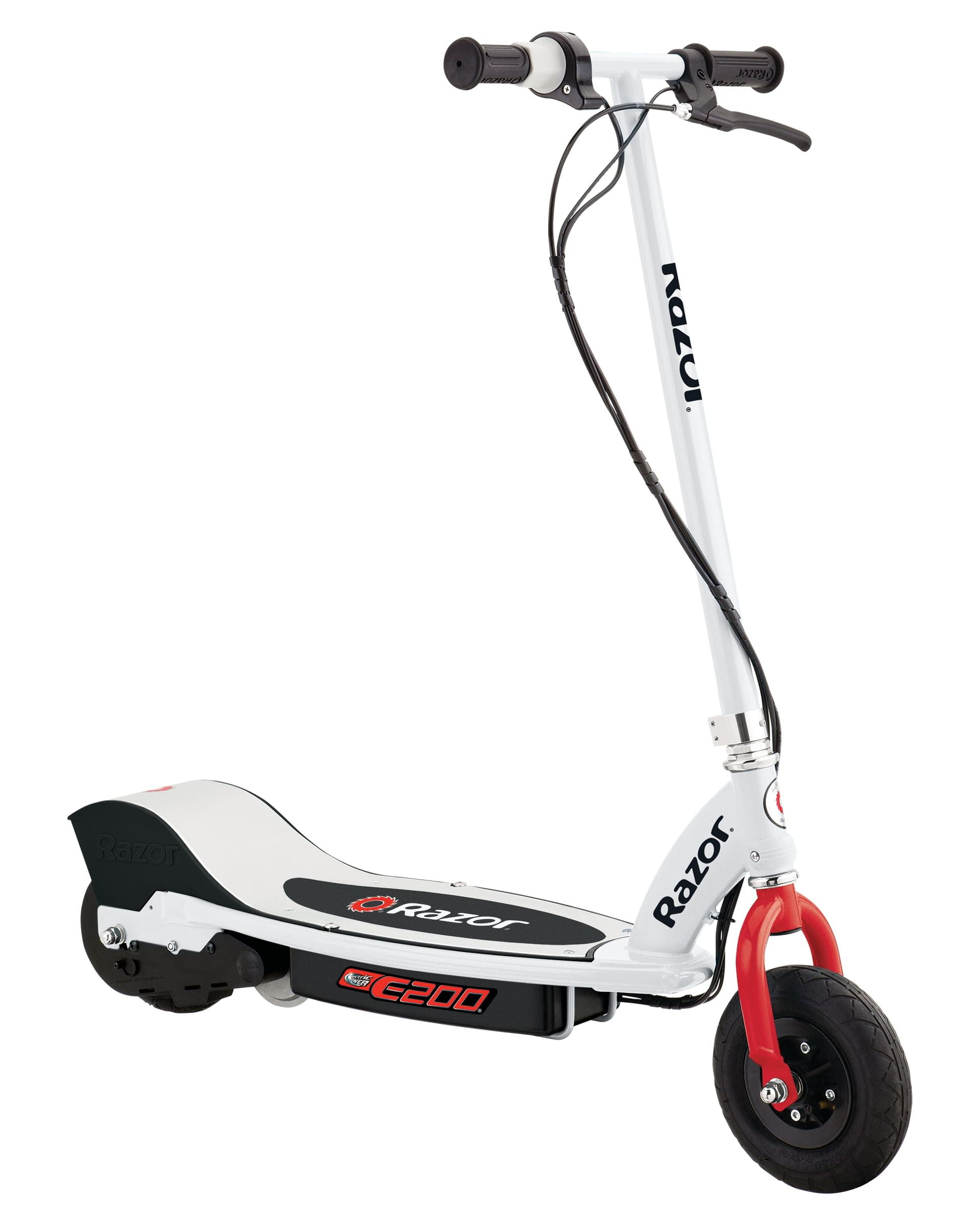 Razor E200 24V Electric Scooter - Red/White, up to 12 mph, 8" Pneumatic Front Tire, for Teen 13+