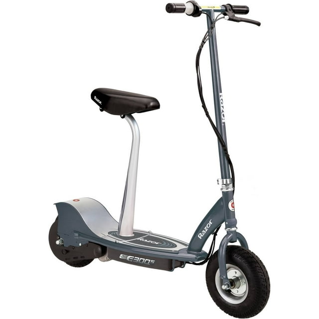 Razor E300S Seated Electric Scooter - Gray, for Ages 13+ and up to 220 lbs, 9" Pneumatic Front Tire, Up to 15 mph & up to 10-mile Range, 250W Chain Motor, 24V Sealed Lead-Acid Battery