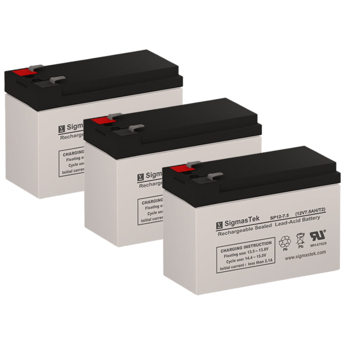 Razor EcoSmart Metro Electric Scooter Battery Set of 3, 12V 7.5 Ah T2/F2 Terminals, SP12-7.5 (T2)
