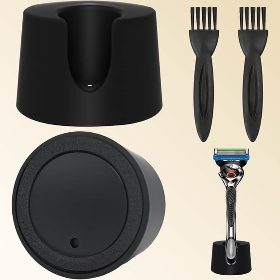 Razor Holder, Anti-slip ABS Draining Stand for Bathroom, Includes Cleaning Brushes