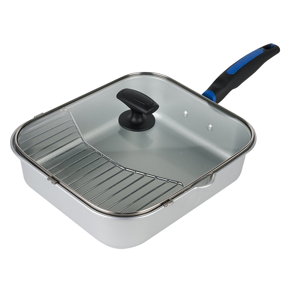 Silver Carbon Steel Non-Stick Fry and Sauce Pan with Rack
