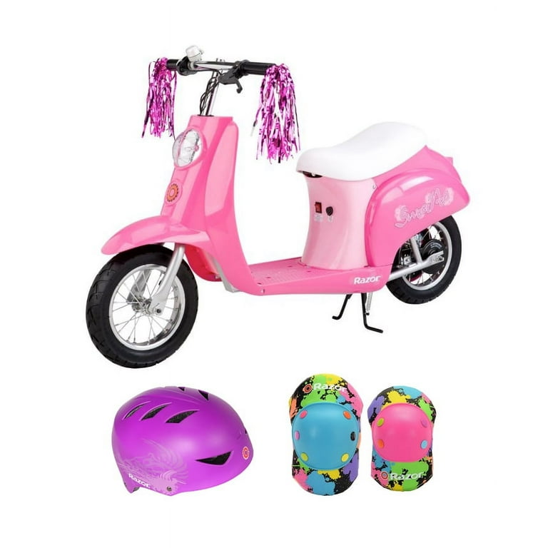 Razor Pocket Mod Mini Electric Scooter Pink w Rainbow Helmet