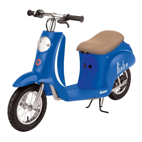 Open Box Razor Pocket Mod Miniature Euro 24 Volt Electric Retro Scooter, Blue