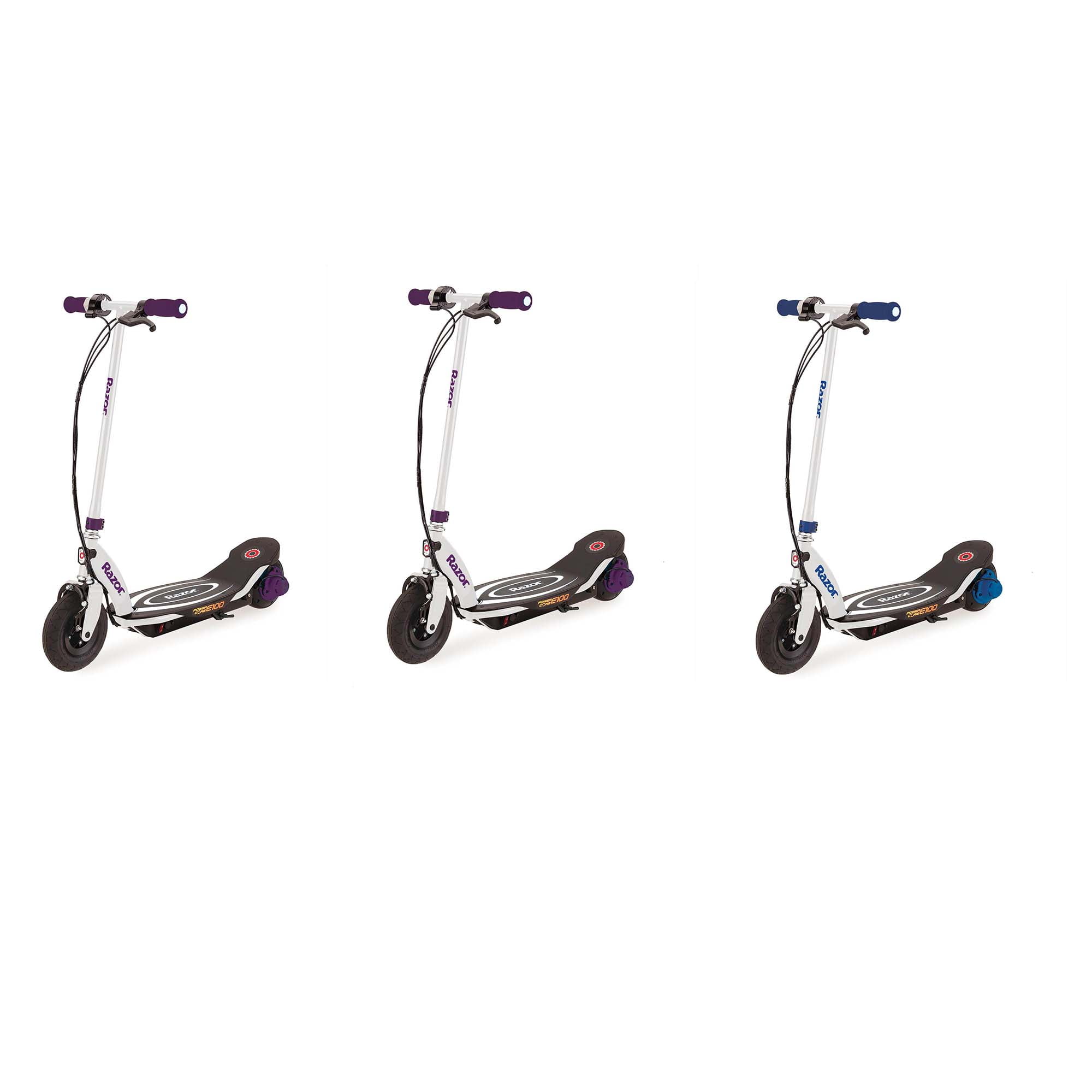 Razor Power E100 Electric Scooter, Purple (2 Pack) + Power Core Scooter