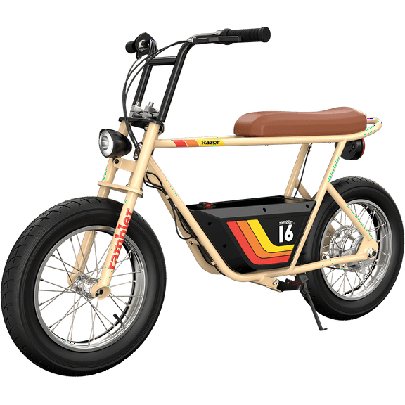 Razor Rambler 16 -Beige, 36V Seated Electric Scooter, up to 15.5 mph, Retro Style Minibike for Adult