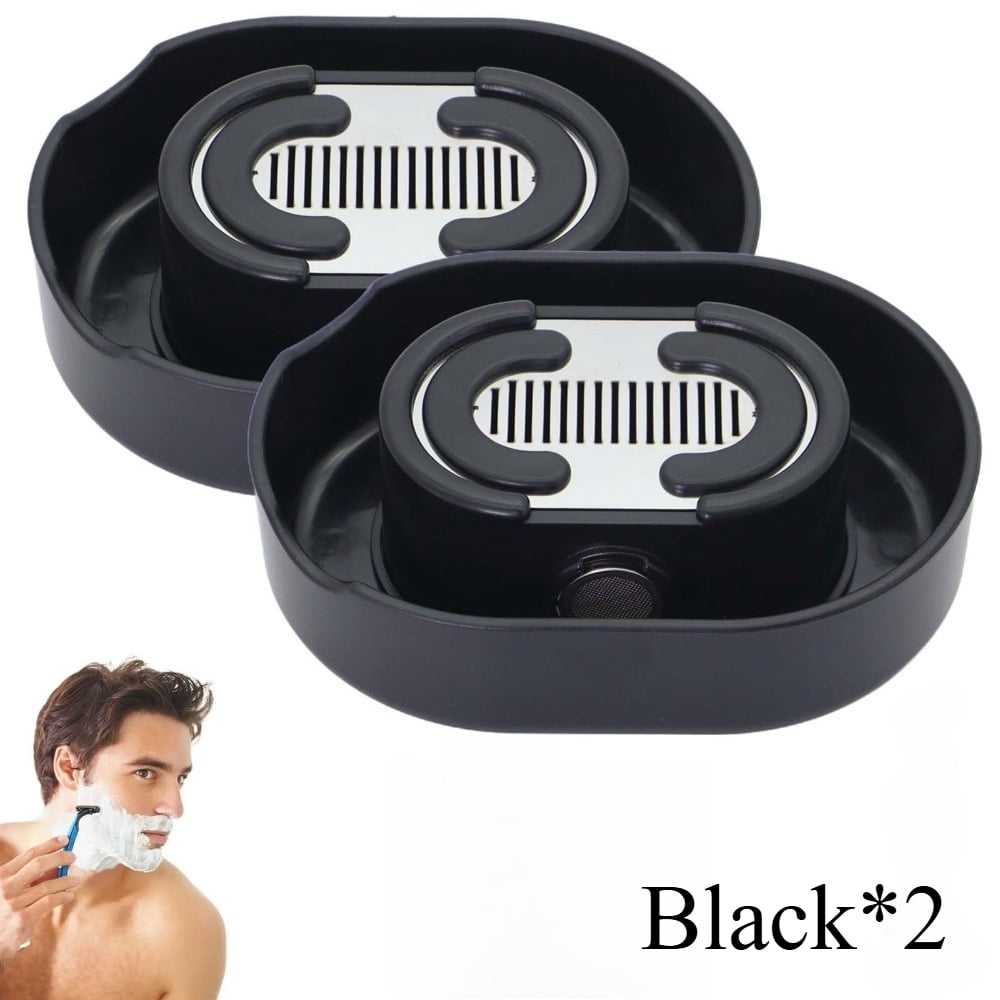 Razor Rinser for Men (2-Pack), Portable Manual Razor Cleaner, No Charging Required, Fast Cleaning Tool for Cartridge Razors, Keeps Sink Clean & Clog-Free (Black/ Transparent)