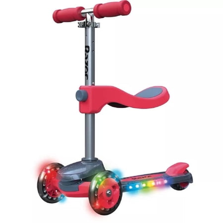 Razor Rollie DLX 3-Wheel Kick Scooter - Red, Light-Up Deck, for Child Ages 5+