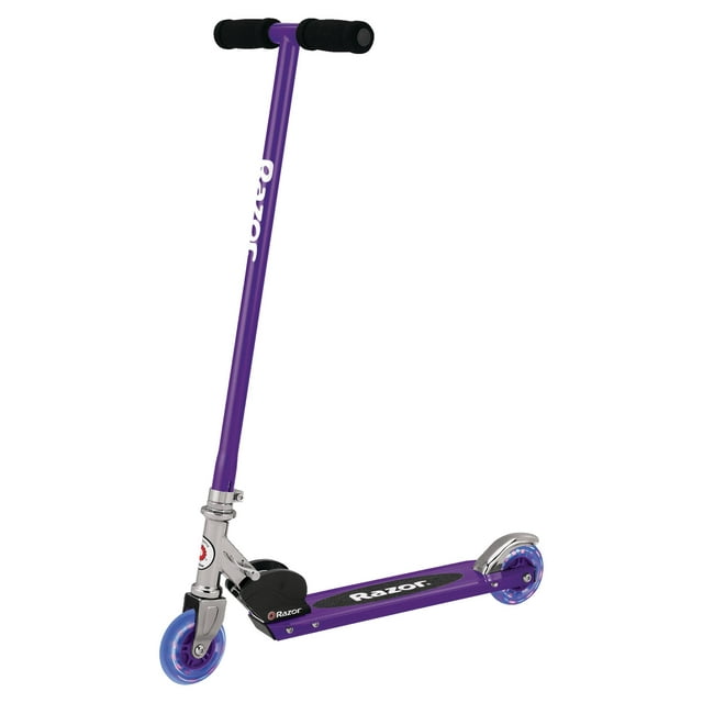 Razor S Folding Kick Scooter with Light-Up Wheel - Purple, for Kids Ages 5+ and up to 110 lbs