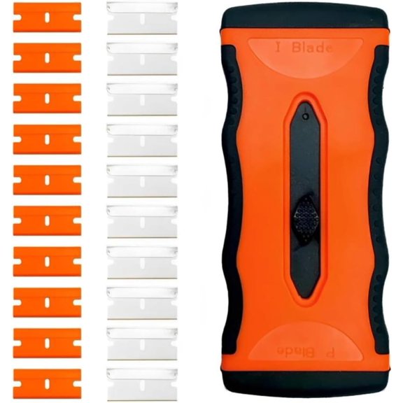 Razor Scraper, 2-in-1 Retractable Scraper Tool with 10 Metal and 10 Plastic for Glass Cooktop Tile Sticker Removal, Multi-Surface Cleaning Scraper