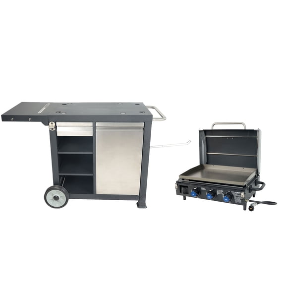 Razor Universal Rolling Prep Cart & 34.5" Triple Burner Propane Gas Grill