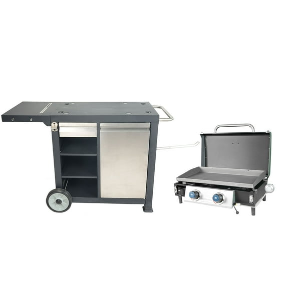Razor Universal Rolling Prep Cart w/25" Double Burner LP Propane Gas Grill