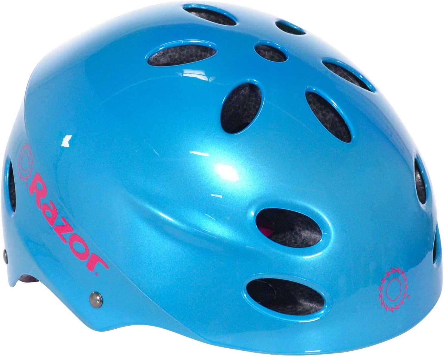 Razor V-12 Child Multi Sport Helmet  (Gloss Cyan w/ Pink Strap)