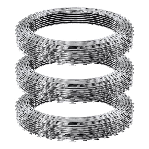 Razor Wire 147ft - 3 Rolls Razor Barbed Wire Fence, Galvanized Razor Ribbon for Garden Security, Strong Protection, Anti-Climb Fence