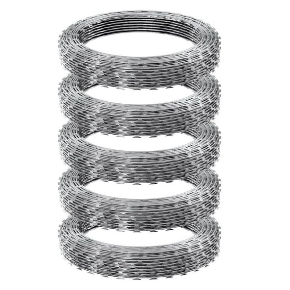 Razor Wire 246ft, 5 Rolls Razor Barbed Wire Fencing, Galvanized Razor Wire for Security, Garden Protection, Anti-Climb Fence