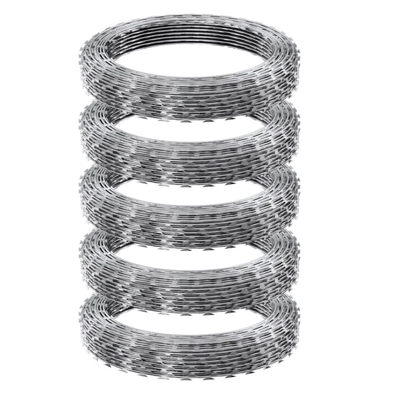 Razor Wire 246ft, 5 Rolls Razor Barbed Wire Fence, Galvanized Razor Ribbon Wire, Security Fence for Garden, Strong Defense Protection