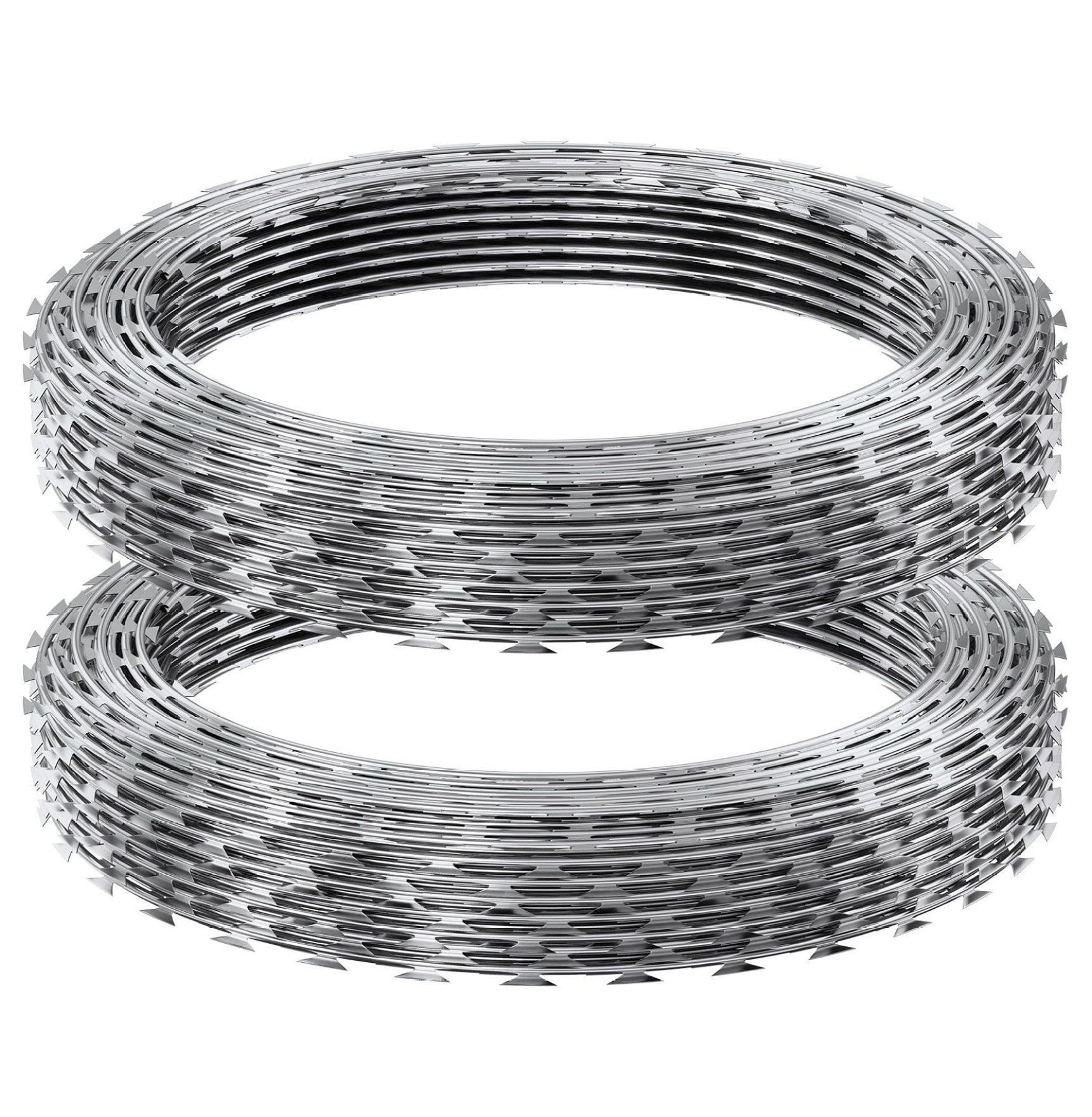 Razor Wire, 98 ft Razor Barbed Wire - 2 Rolls Security Fence, Galvanized Razor Ribbon for Garden, Strong Defense & Wildlife Deterrent