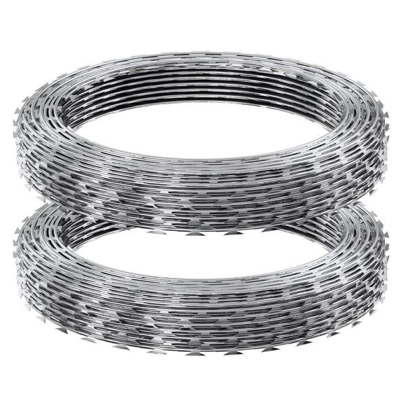 Razor Wire 98ft, 2 Rolls Razor Barbed Wire Fence - Galvanized Steel Security Wire for Garden, Farm, Perimeter Protection, Anti-Climb Barrier