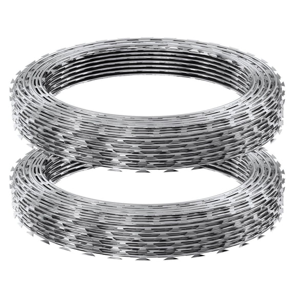 Razor Wire 98ft, 2 Rolls Razor Barbed Wire Fencing, Galvanized Razor Wire Fence for Garden Security, Strong Defense Protection