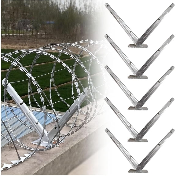 Razor Wire Bracket - Barb Wire Extension Bracket - Galvanized V Bracket - Roll Concertina Garden Fence Wire Bracket - 1 Pair
