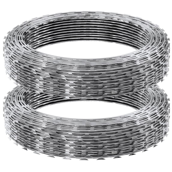 Razor Wires, 2 Rolls Razor Wire Fencing Razor Fence,98 ft Razor Barbed Wire, Double Spiral Razor Ribbon Barbed Wire Galvanized Razor Wire Fence, Rolls Razor for Garden