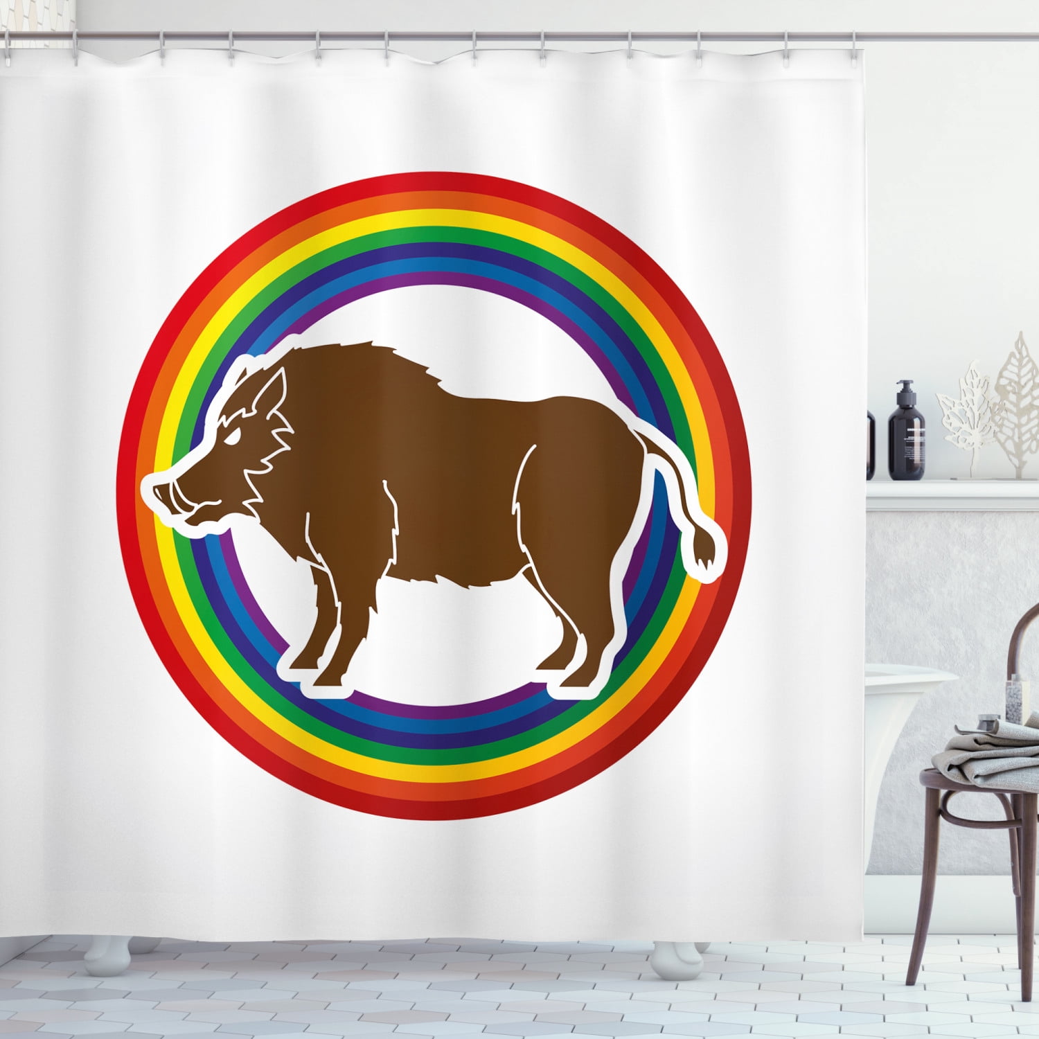 Shower Product Razorback Razorback Shower Curtain, Digitally Generated Wild Hog Boar Standing in ...