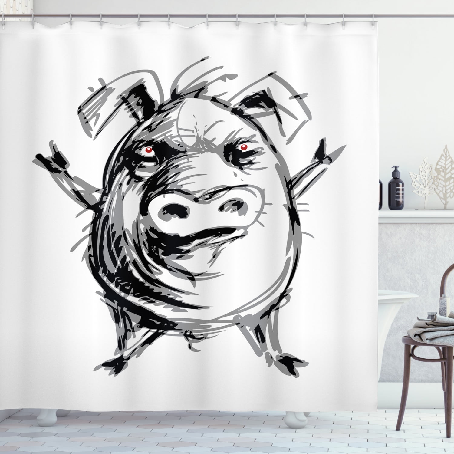 Shower Product Razorback Razorback Shower Curtain, Hand Drawn Grunge Sketch of Angry Rebel ...