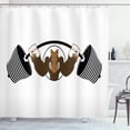 thumbnail image 1 of Razorback Shower Curtain, Sports Cartoon Strong Boar Animal Lifts a Barbell, Fabric Bathroom Set with Hooks, 69W X 84L Inches Extra Long, Dark Cocoa Caramel Charcoal Grey and White, by Ambesonne, 1 of 3