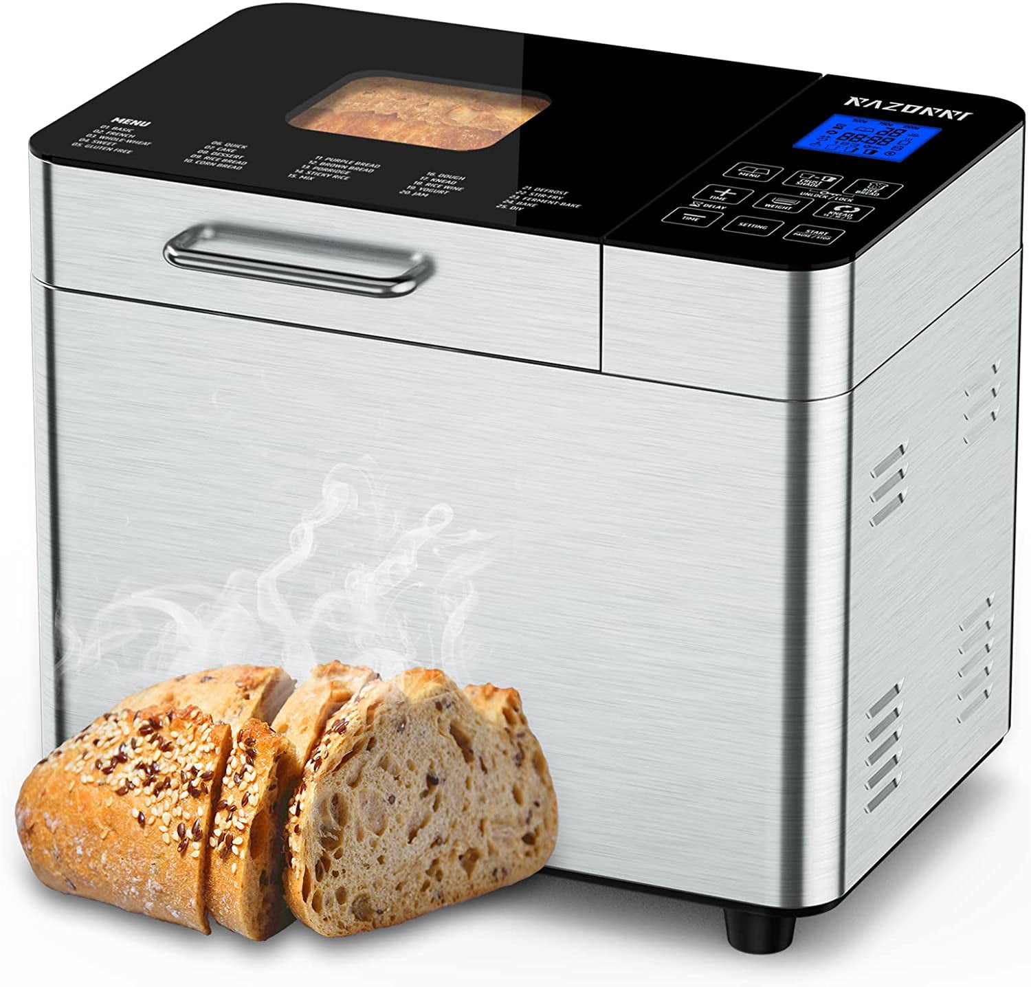 Razorri 2LB Bread Maker, 25in1 Stainless Steel, GlutenFree, LCD