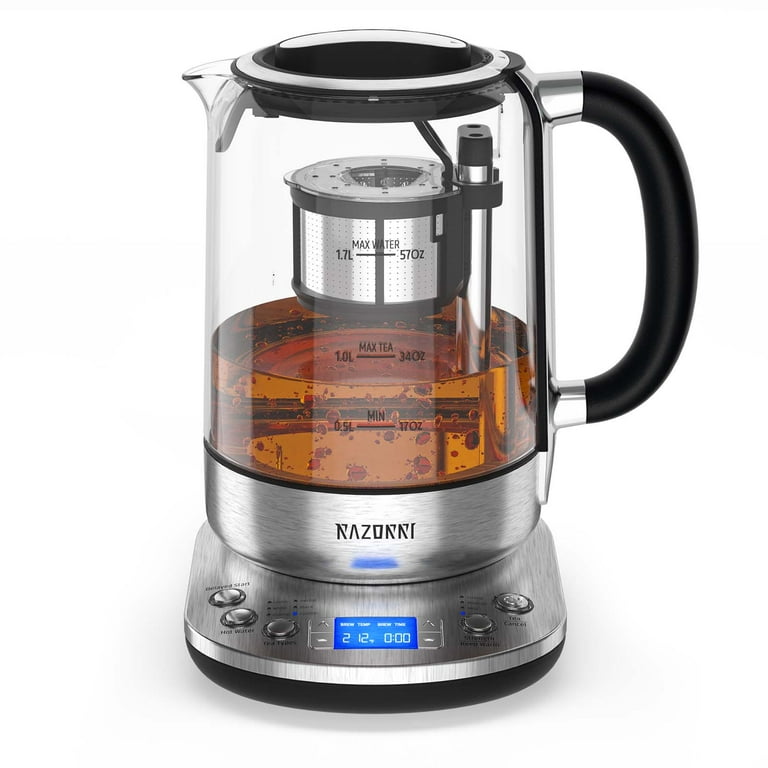 Razorri Electric Tea Maker 1.7L with Automatic Infuser for Tea Brewing,  Stainless Steel Glass Kettle, Presets for 5 Tea Types and 3 Brew Strengths,  24