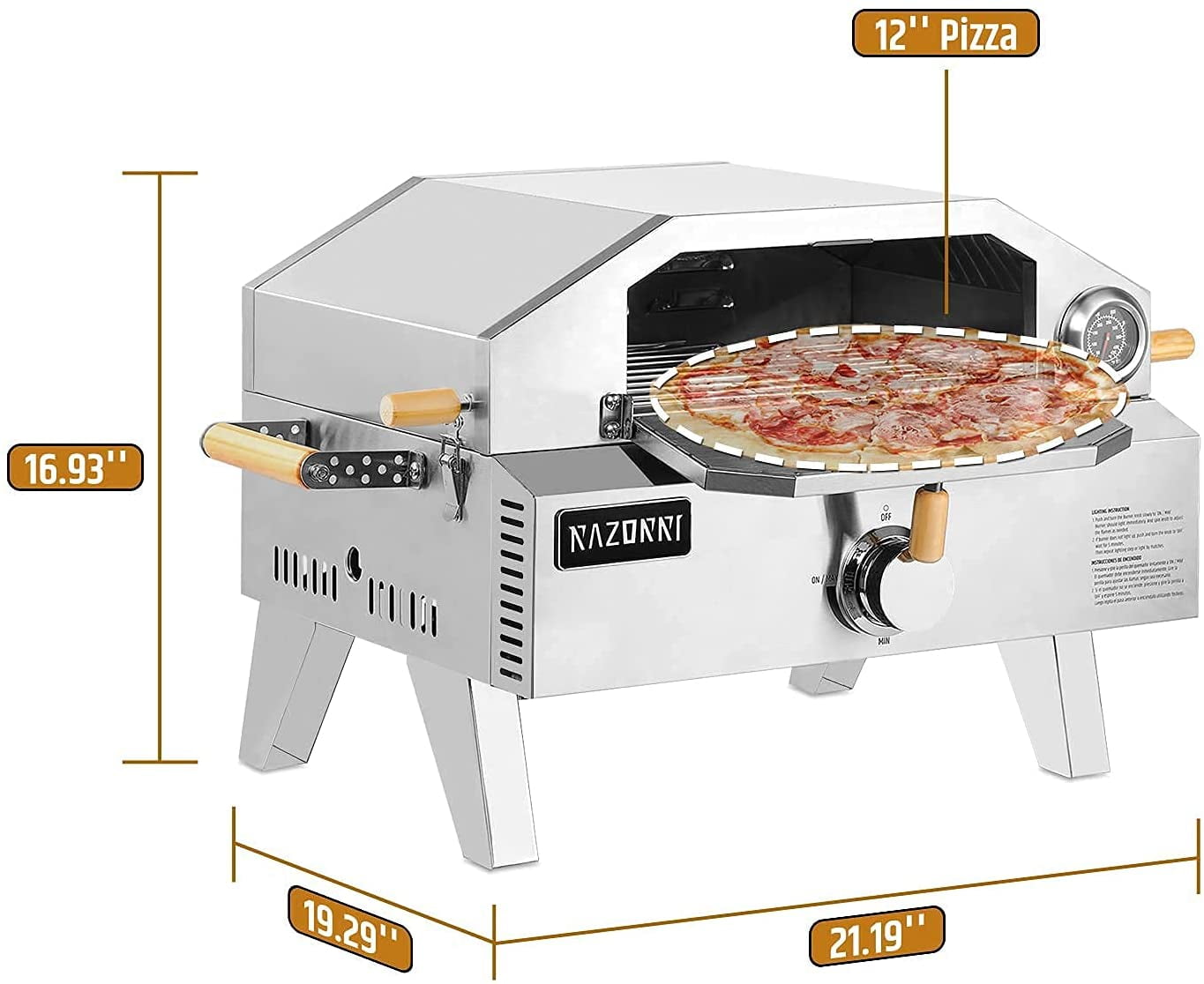Portable Stainless Steel Gas Pizza Oven with Thermometer