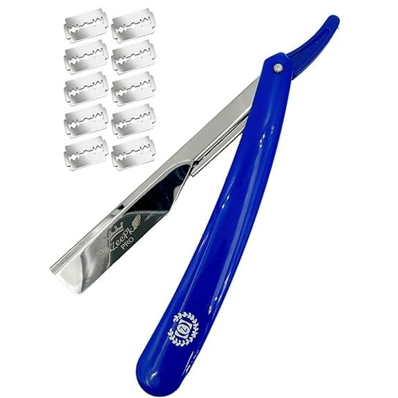 Razors For Men Shave Straight Razor Shaving Rasierer Rasurar Cuchilla Maquina RED + 10 Blades Disposable (Blue)