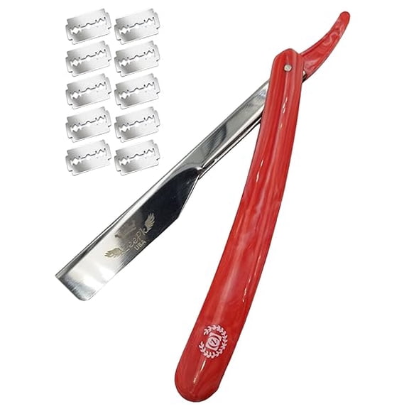 Razors For Men Shave Straight Razor Shaving Rasierer Rasurar Cuchilla Maquina RED + 10 Blades Disposable (Pink)