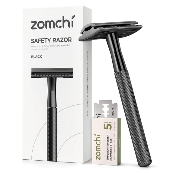 ZOMCHI Safety Razor for Men&Women with 5 Double Edge Safety Razor Blades, One Blade Safety Razor, Metal Razor Zero Waste – Black