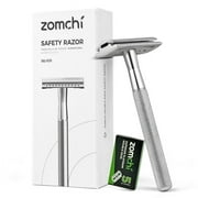 ZOMCHI Safety Razor for Men with 5 Double Edge Safety Razor Blades, One Blade Safety Razor, Metal Razor Zero Waste – Black