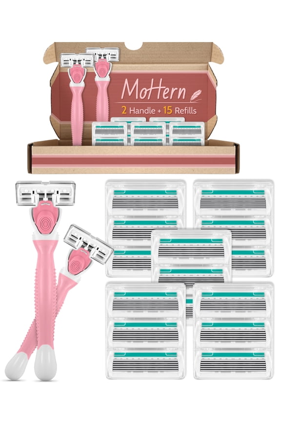 Razors for Women Sensitive Skin with 15 Blade Refills, 6 Blades Womens razors for Shaving Including 2 Travel Razors for Women with 15 Blade Refills,