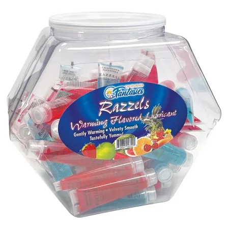 Razzels 3 in 1 Warming Lubricant - .5 oz Tube Asst. Flavors Bowl of 52